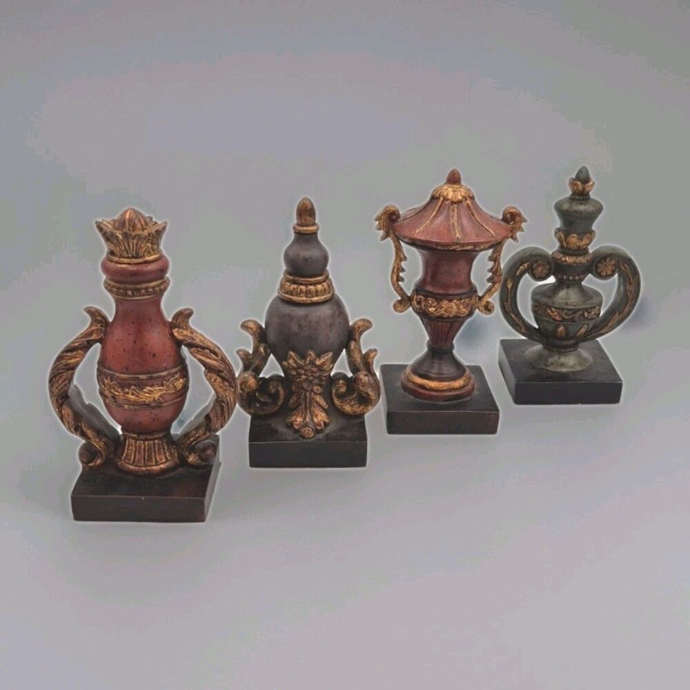VTG 4 (Four) Ornate Resin Finials  Gold Gilded Felt Bottom Excellent Condition